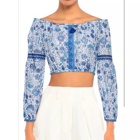 Poupette St. Barth Blue and Red Floral Blouse size small new with tags
